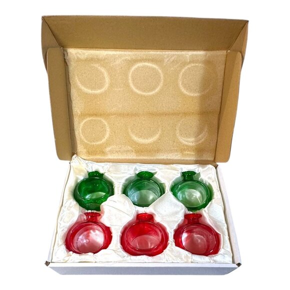 Holiday Red & Green Napkin Ring Bud Vases Set Of 6 Christmas MCM Table Accents - Picture 1 of 10